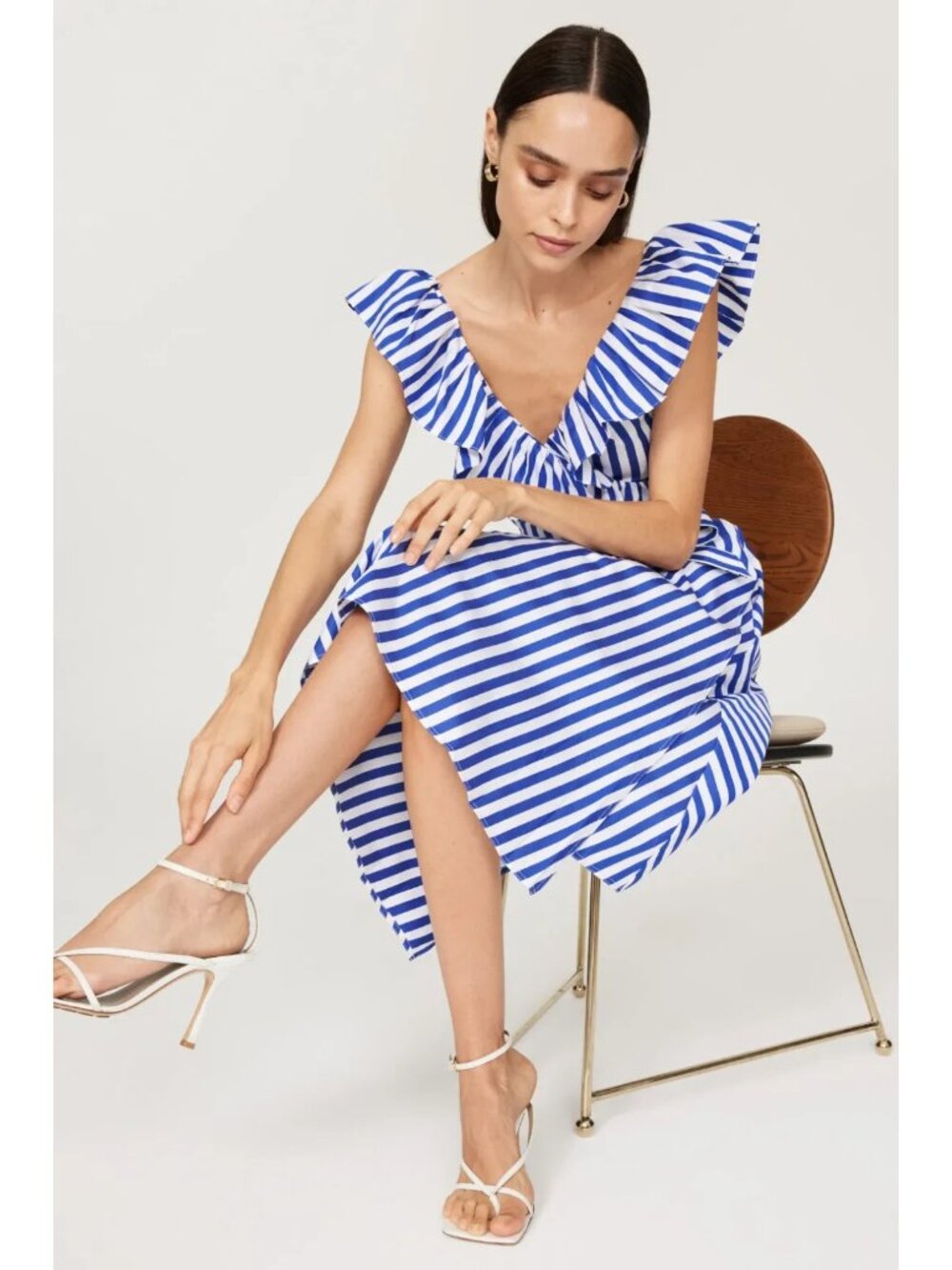 NWT Polo Ralph Lauren Striped Ruffled Cotton Mini in Blue White Wrap Dress 4 - Picture 3 of 11